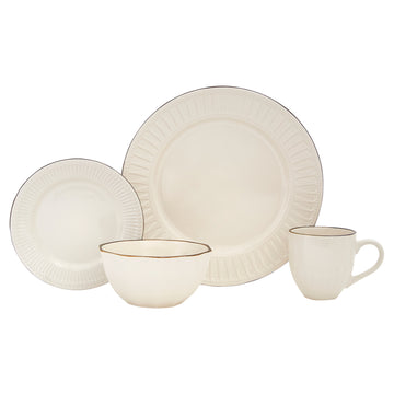 LuxxHomes  Ivory Sixteen Piece Ceramic Service For Four Dinnerware Set