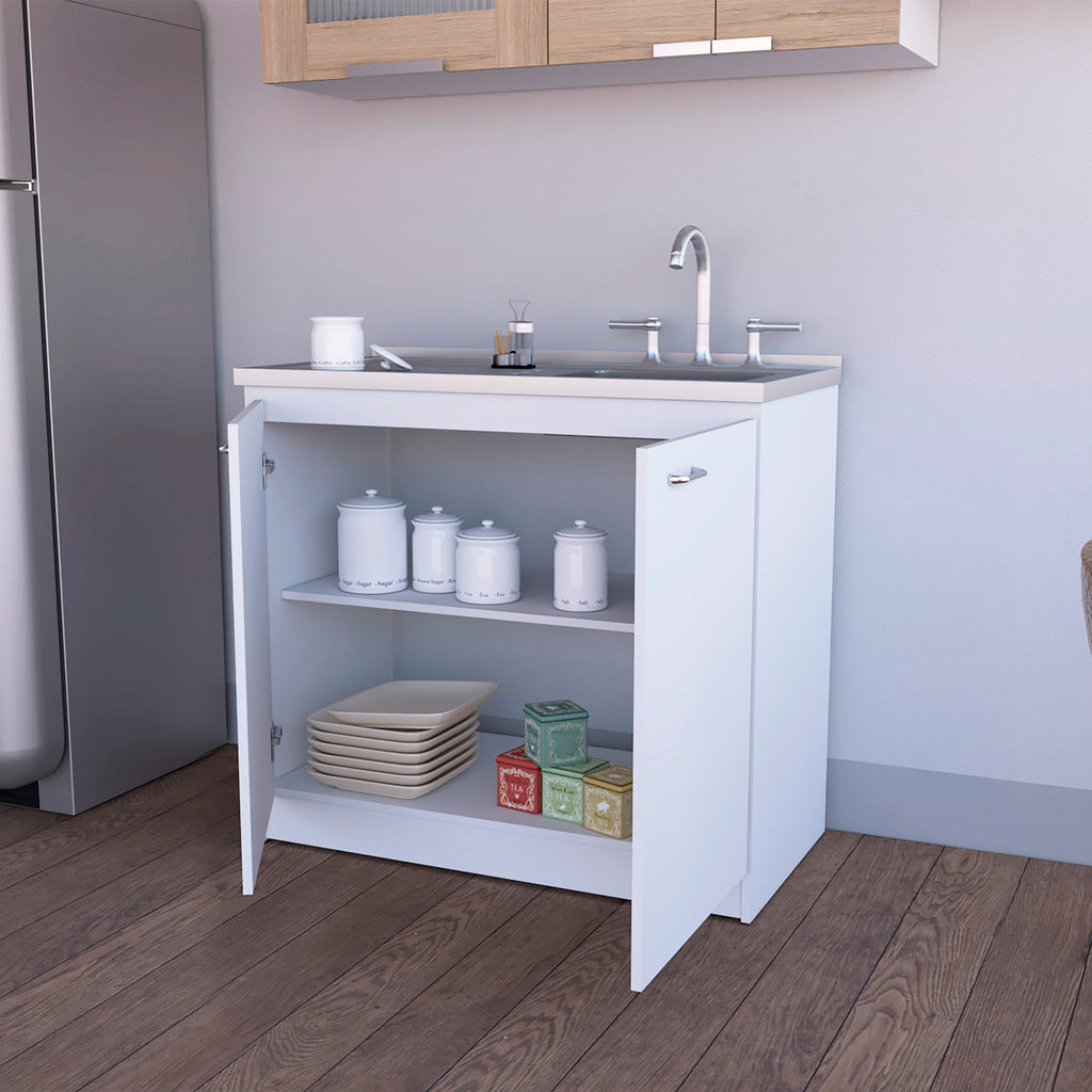 39" White Stainless Steel Accent Cabinet With Two Shelves