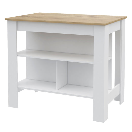 White and Oak 41" Kitchen Island With Storage