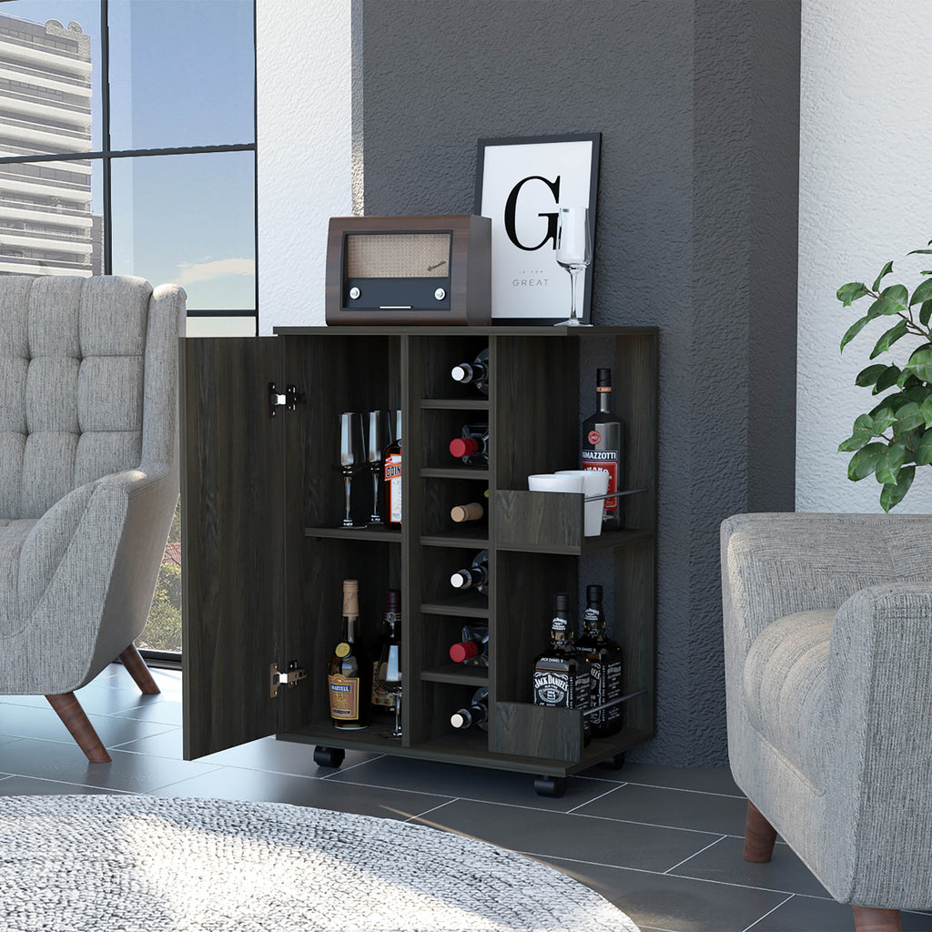 Espresso Rolling Bar Cart With Wine Storage