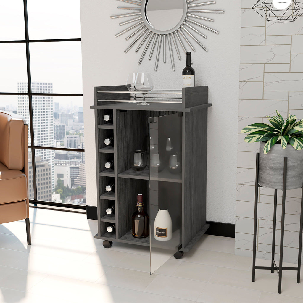 Gray Rolling Bar Cart With Wine Storage