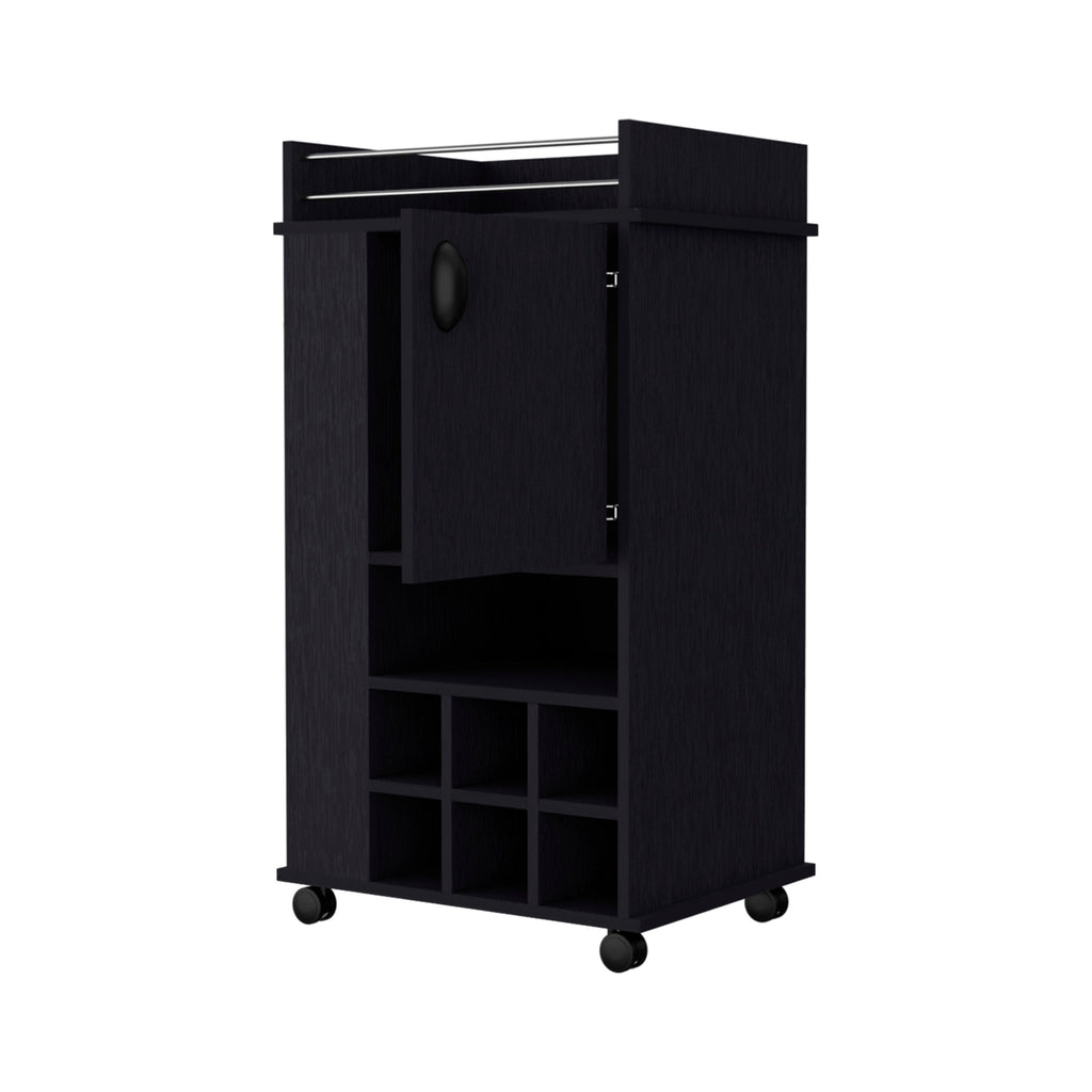 Black Rolling Bar Cart With Wine Storage