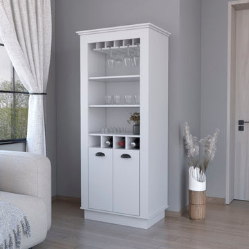 70" White Bar Cabinet With Wine Storage