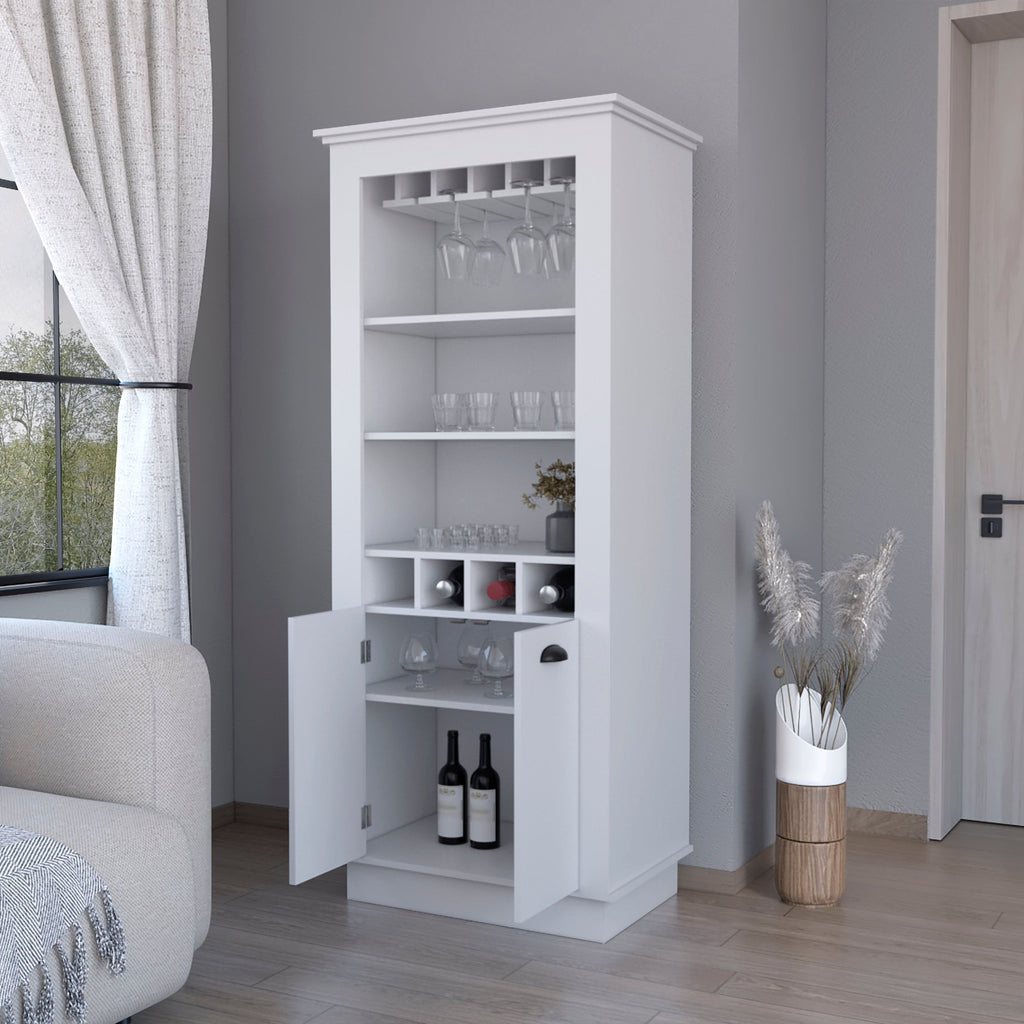 70" White Bar Cabinet With Wine Storage