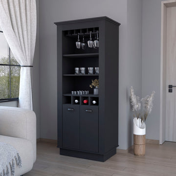 70" Black Bar Cabinet With Wine Storage