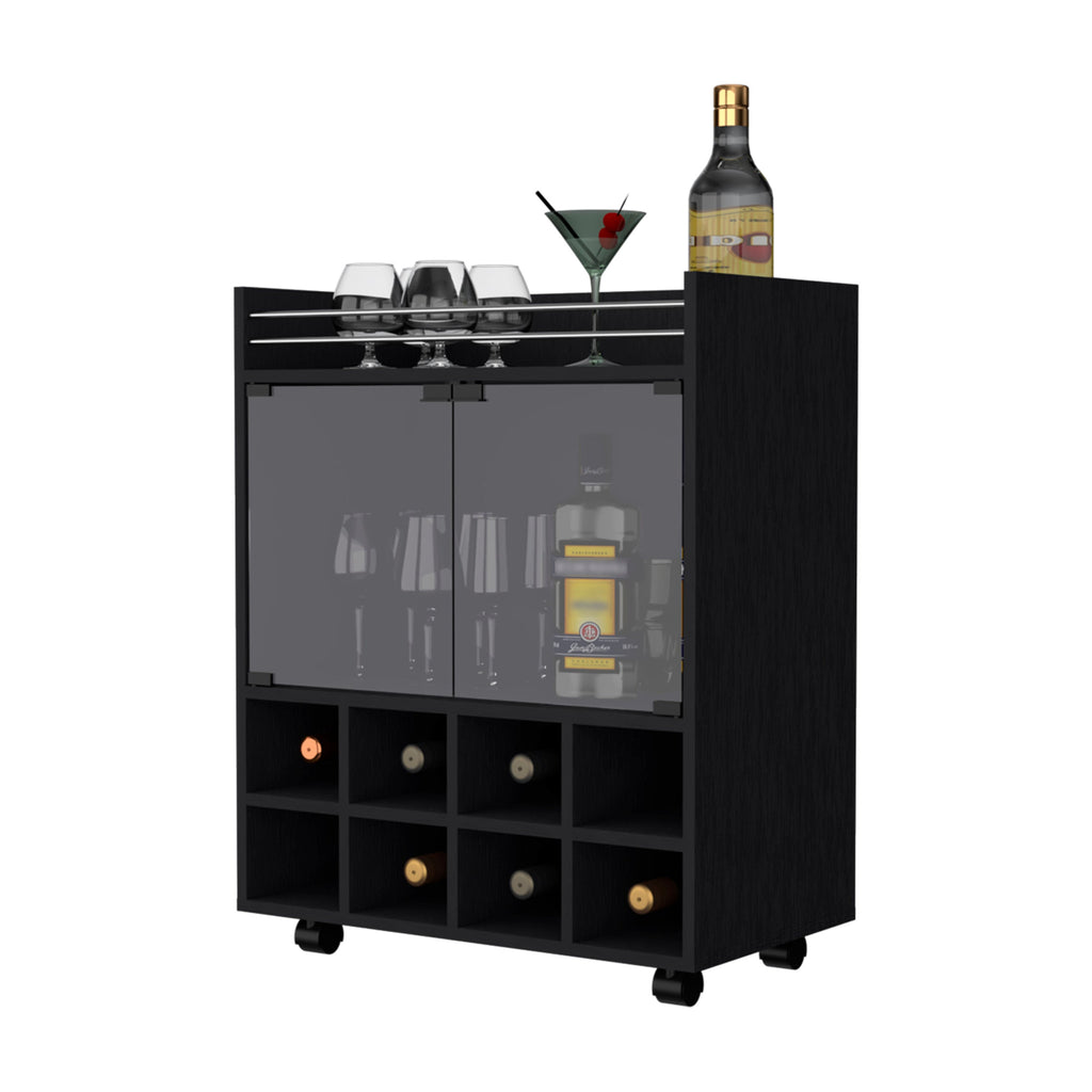 Black Rolling Bar Cart With Wine Storage