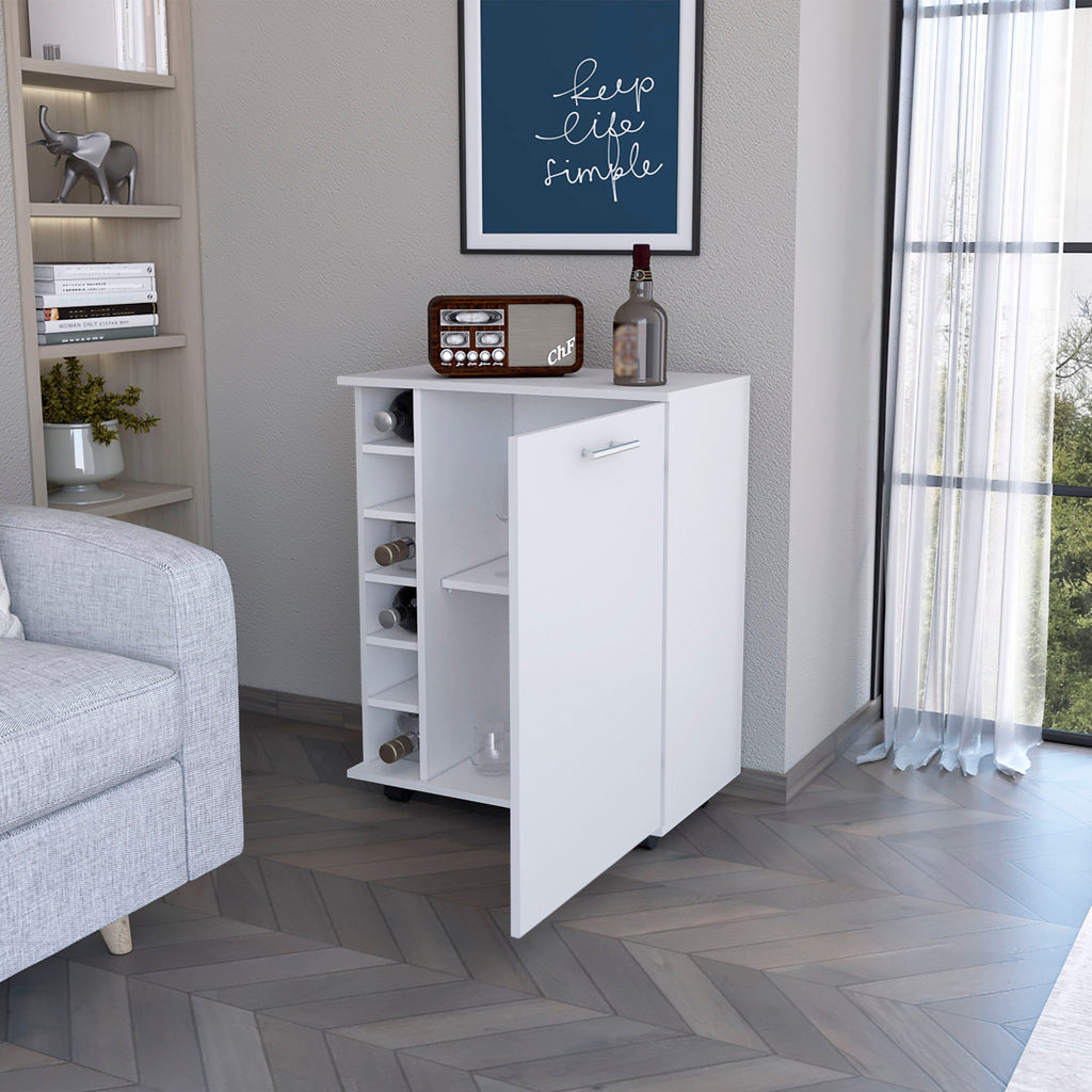 White Rolling Bar Cart With Wine Storage