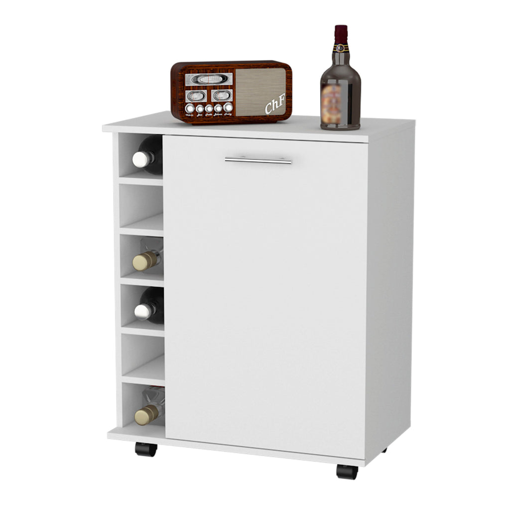 White Rolling Bar Cart With Wine Storage