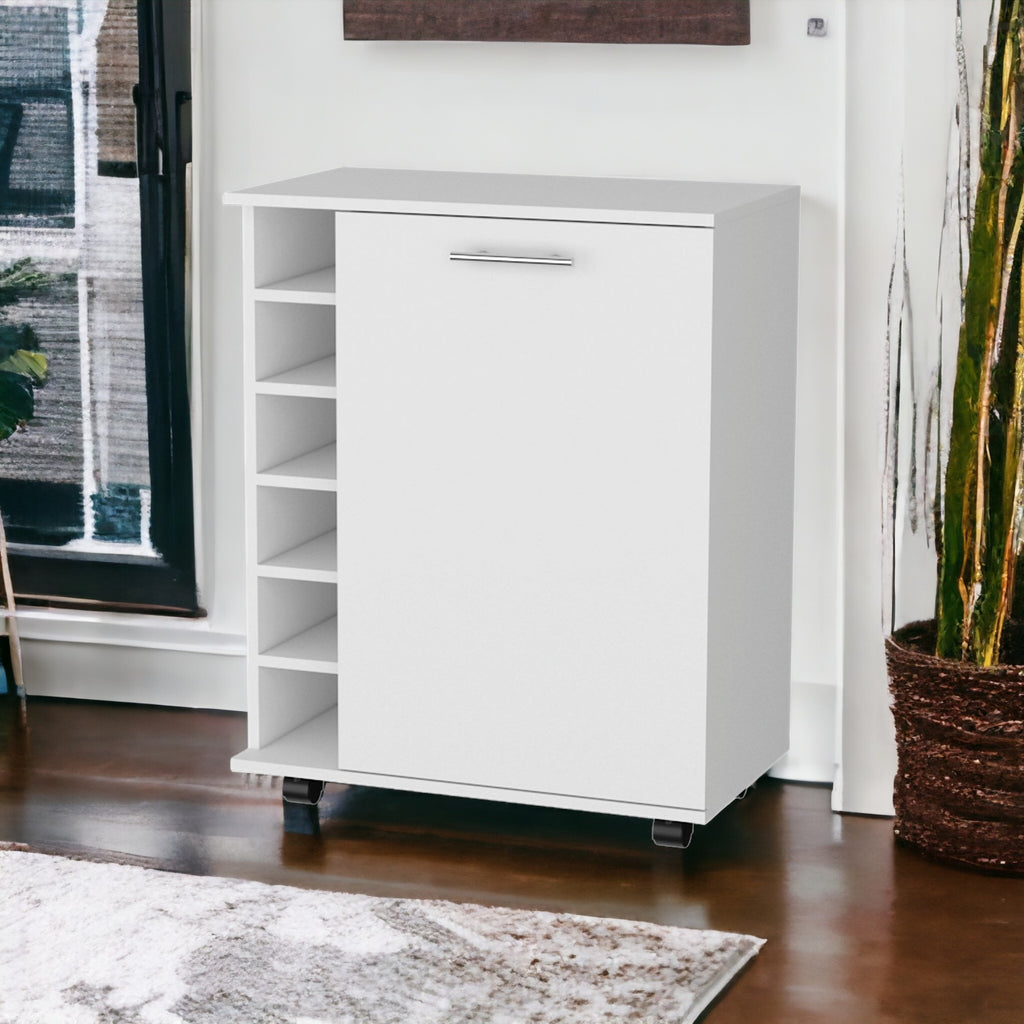 White Rolling Bar Cart With Wine Storage