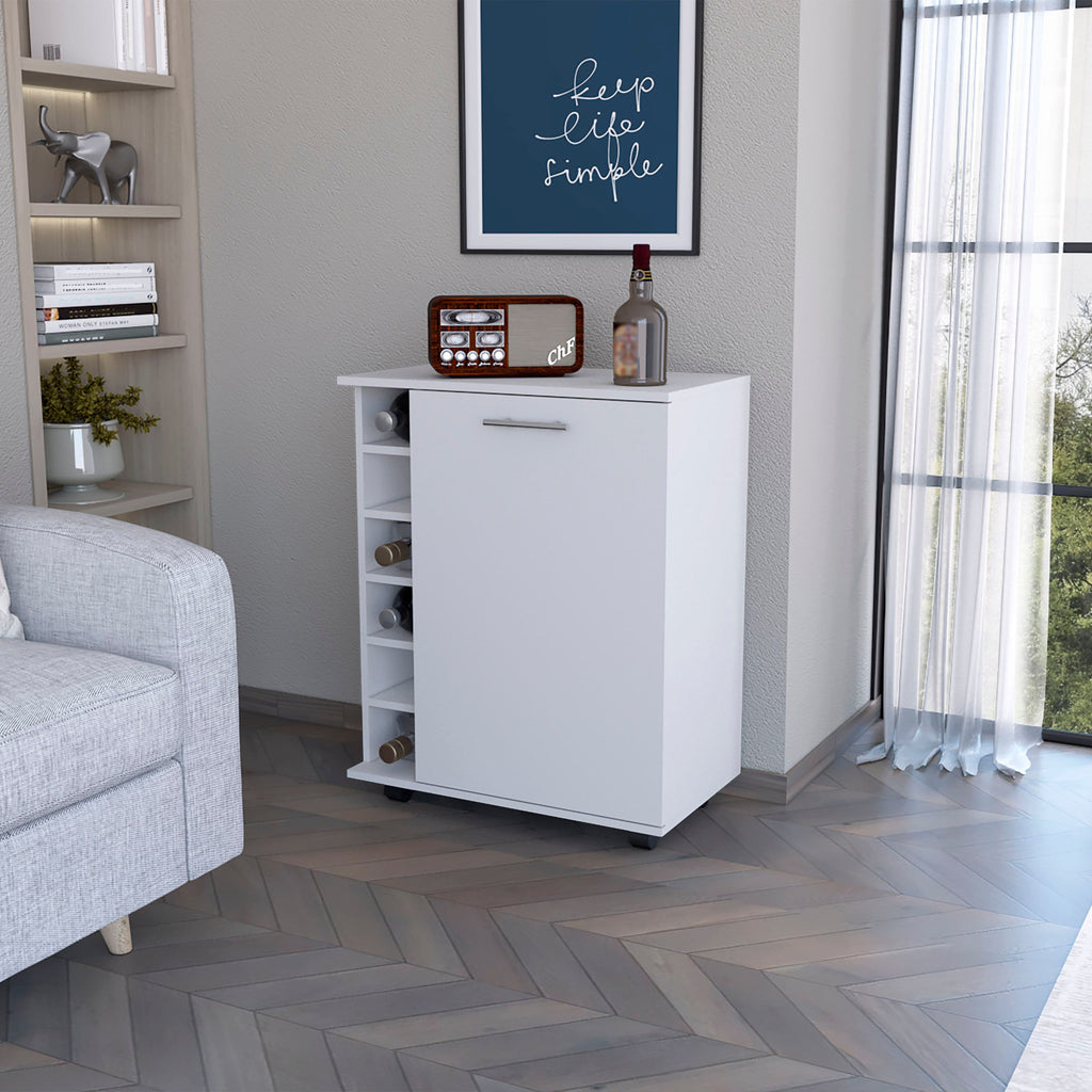 White Rolling Bar Cart With Wine Storage