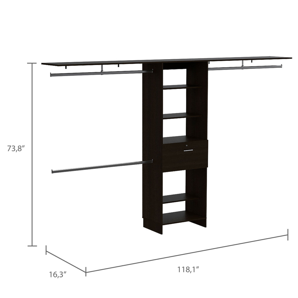 118" Black Manufactured Wood Closet System