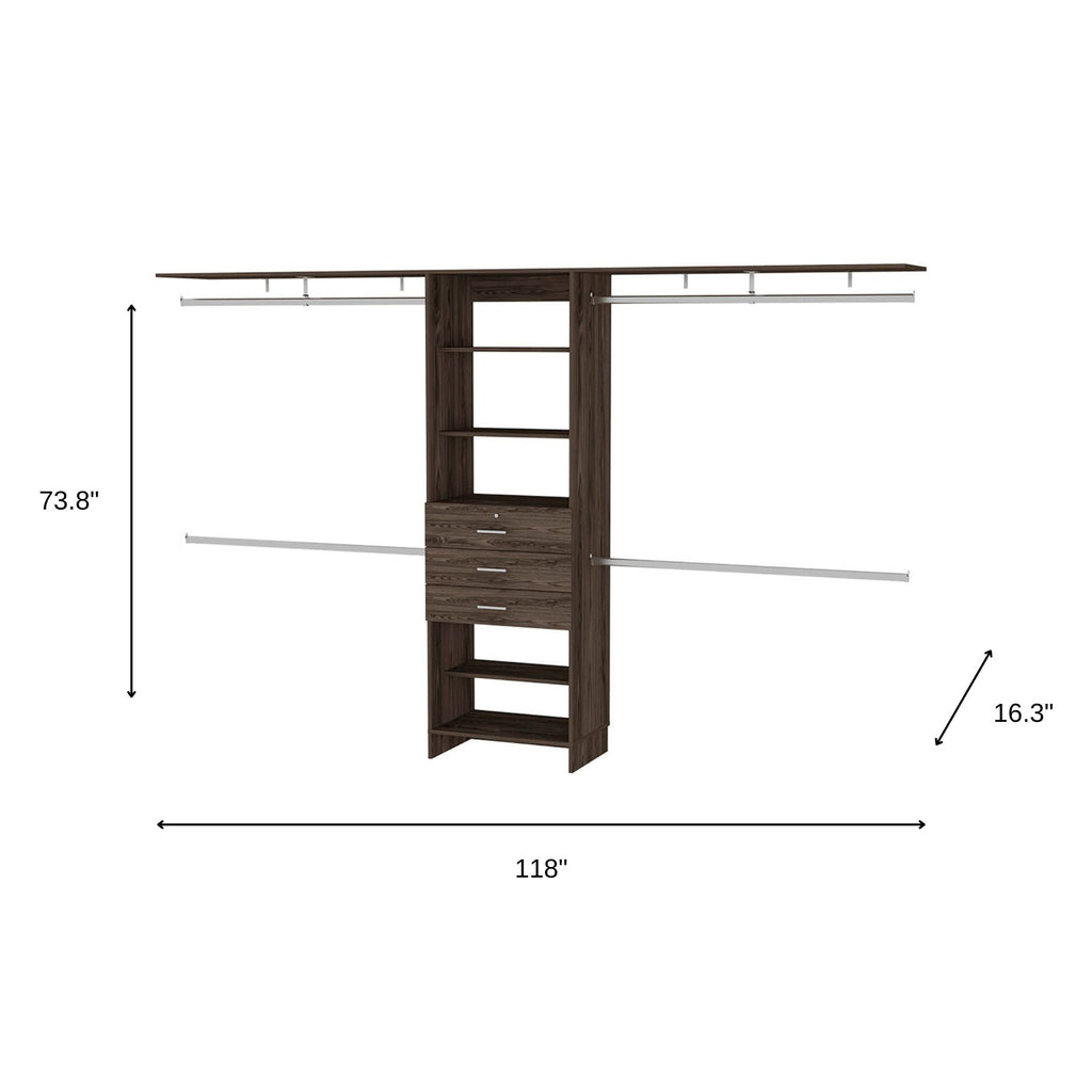 118" Dark Brown Manufactured Wood Closet System