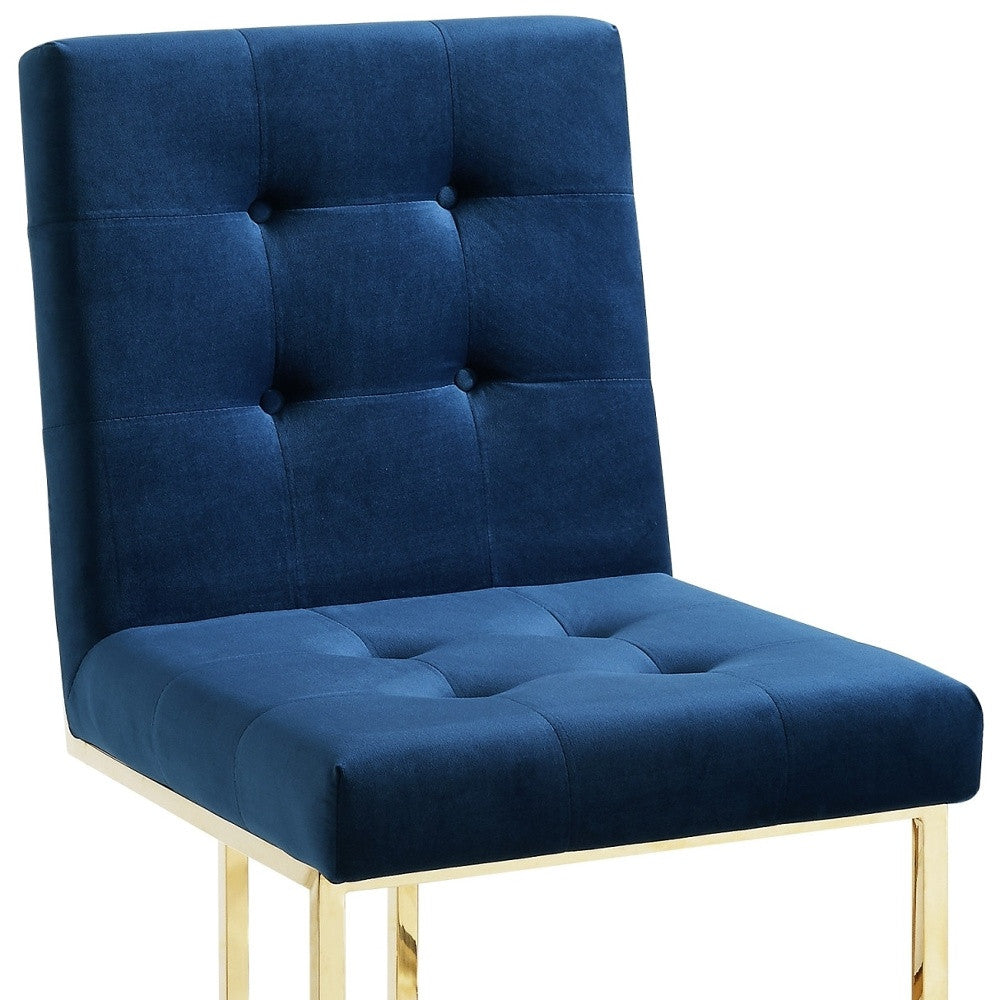 Set of Two Tufted Navy Blue And Gold Upholstered Velvet Dining Side Chairs