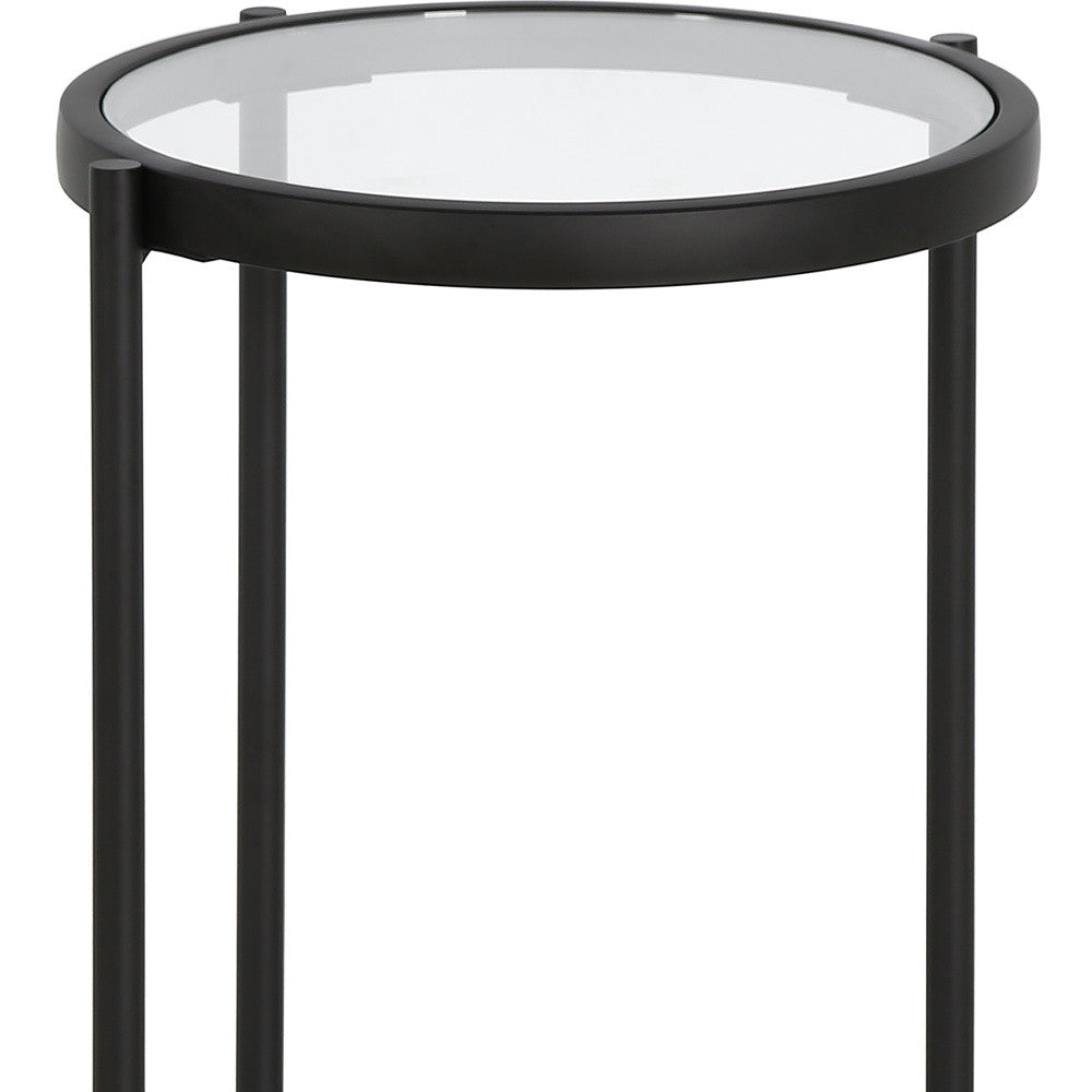 20" Black And Clear Glass And Steel Round End Table