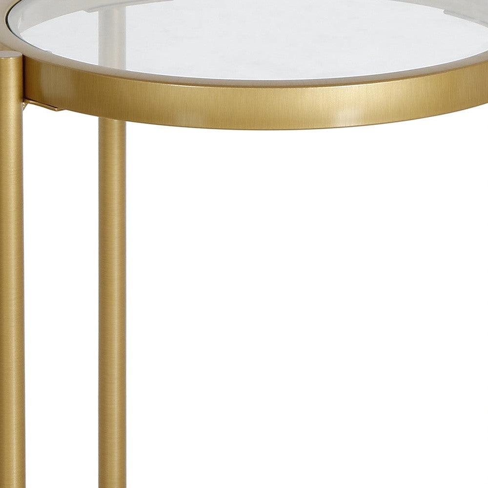 20" Brass And Clear Glass And Steel Round End Table