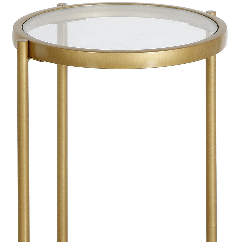 20" Brass And Clear Glass And Steel Round End Table