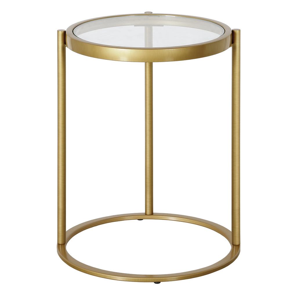 20" Brass And Clear Glass And Steel Round End Table