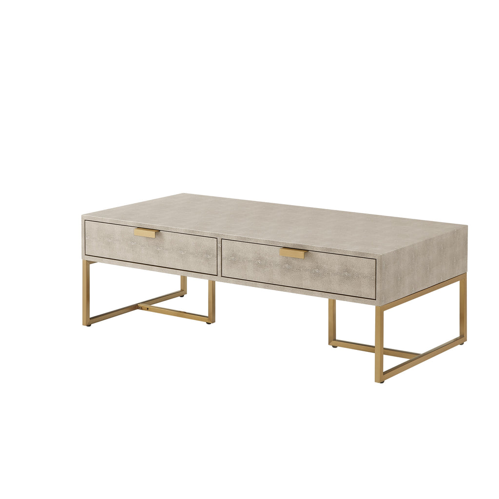 46" Gray And Gold Stainless Steel Coffee Table With Two Drawers