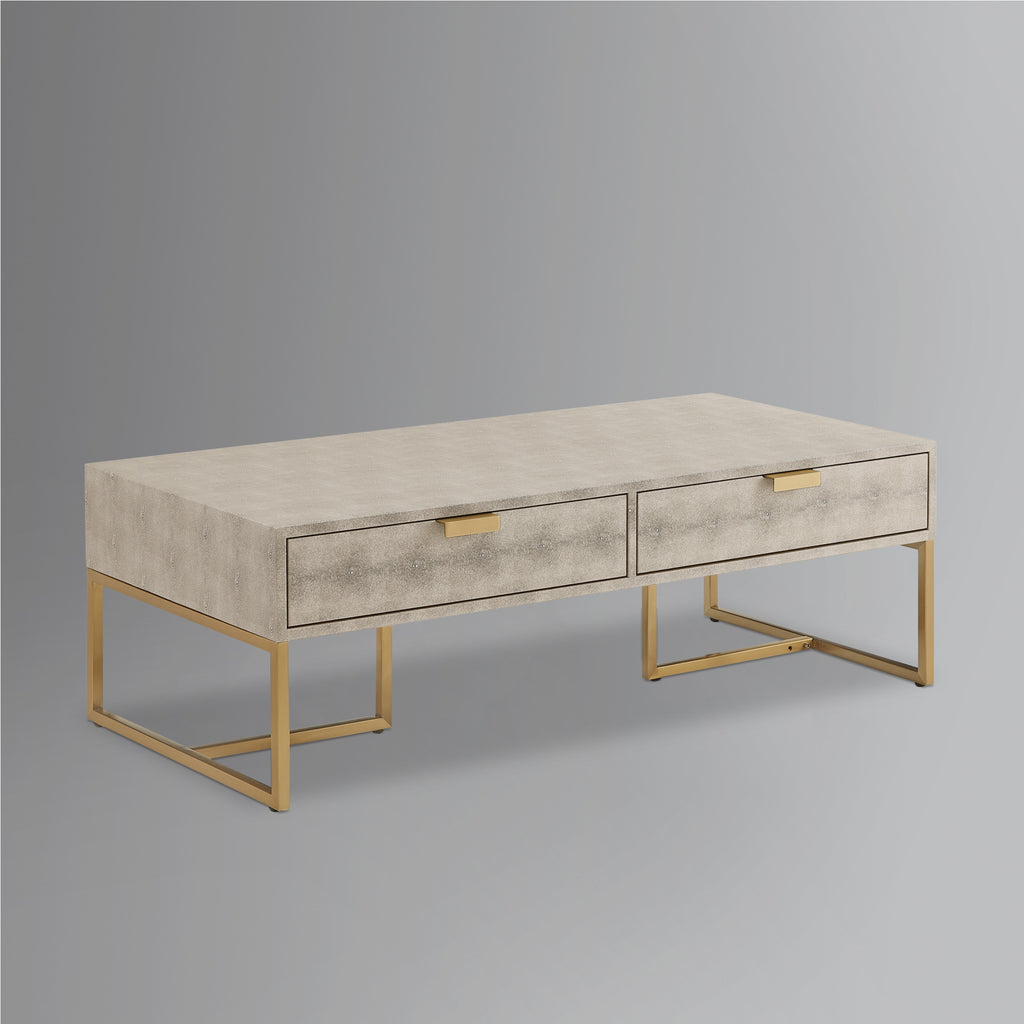 46" Gray And Gold Stainless Steel Coffee Table With Two Drawers