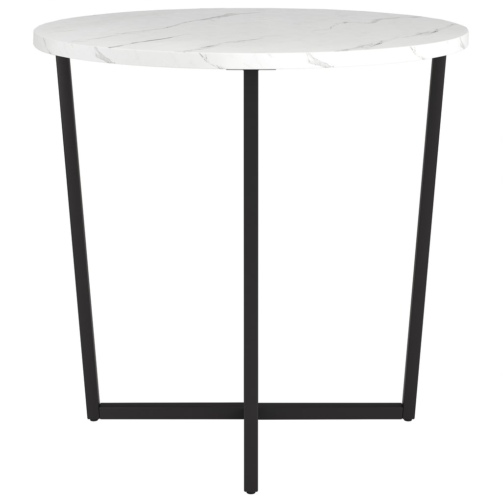 20" Black And White Faux Marble And Steel Round End Table