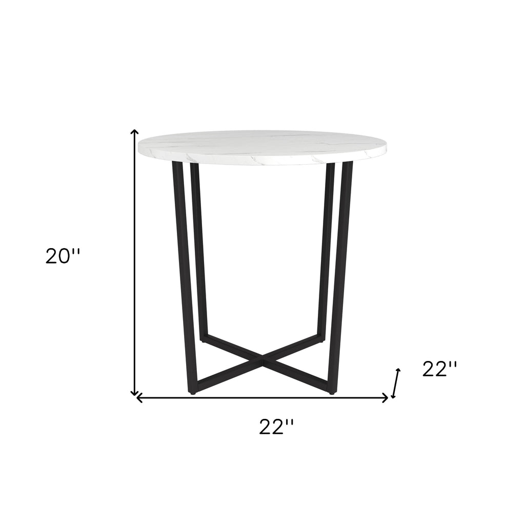 20" Black And White Faux Marble And Steel Round End Table