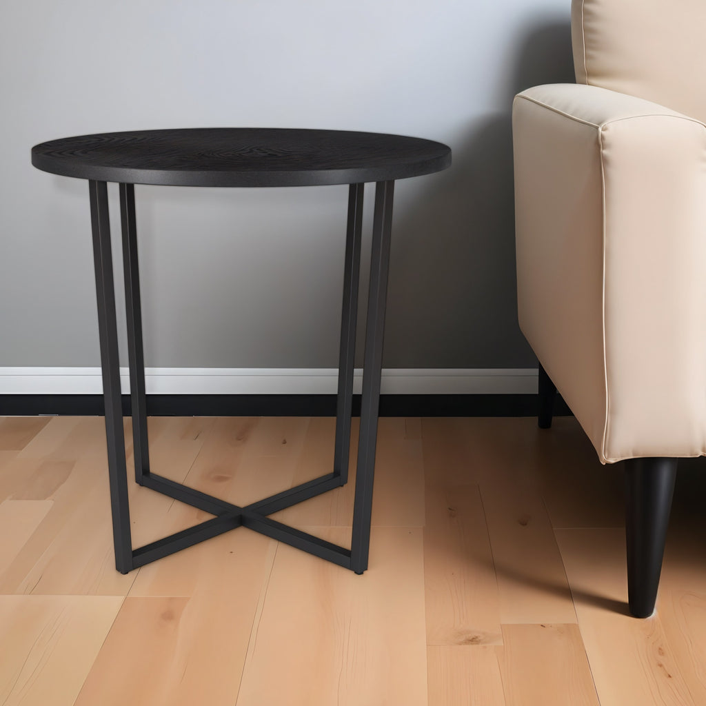 20" Black Wood And Steel Round End Table