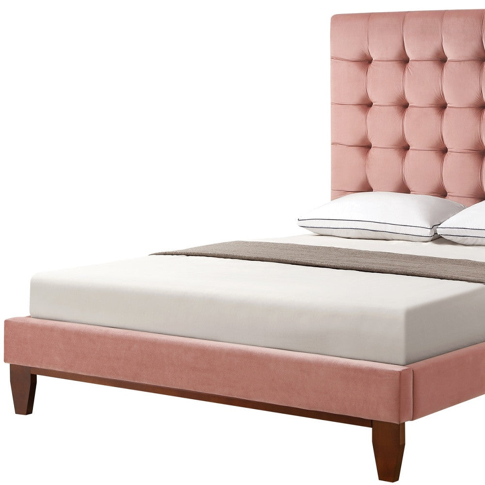 Beige Solid Wood Full Tufted Upholstered Linen Bed