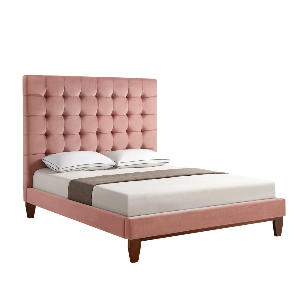 Beige Solid Wood Full Tufted Upholstered Linen Bed