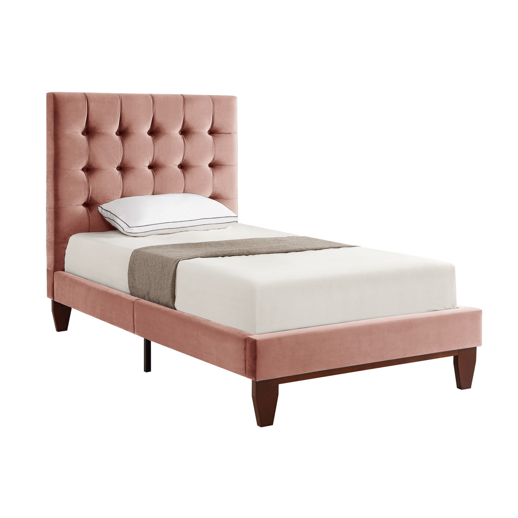 Beige Solid Wood Full Tufted Upholstered Linen Bed