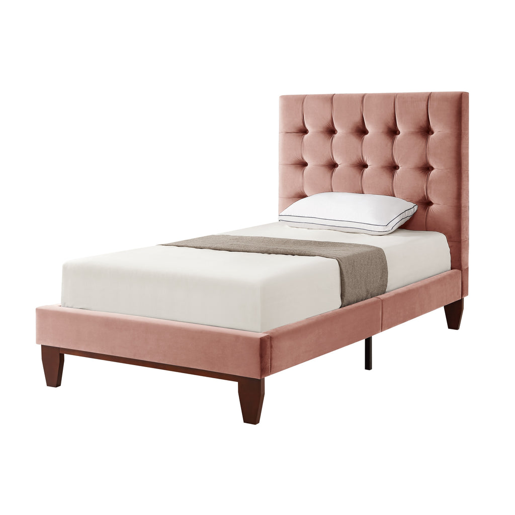 Beige Solid Wood Full Tufted Upholstered Linen Bed