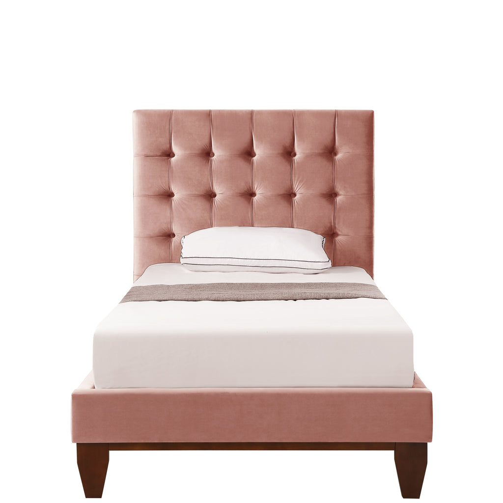 Beige Solid Wood Full Tufted Upholstered Linen Bed