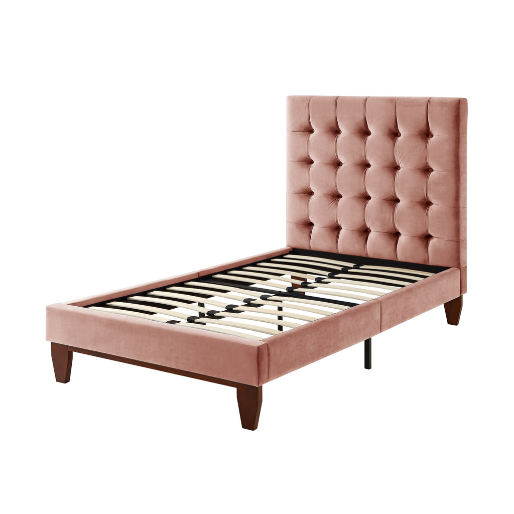 Beige Solid Wood Full Tufted Upholstered Linen Bed