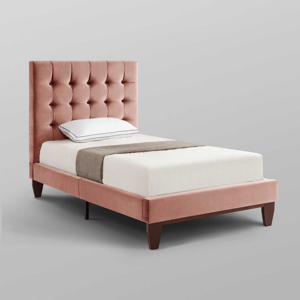 Beige Solid Wood Full Tufted Upholstered Linen Bed