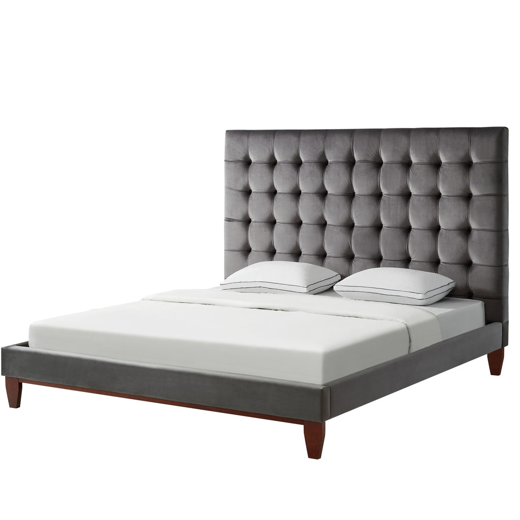 Beige Solid Wood Full Tufted Upholstered Linen Bed