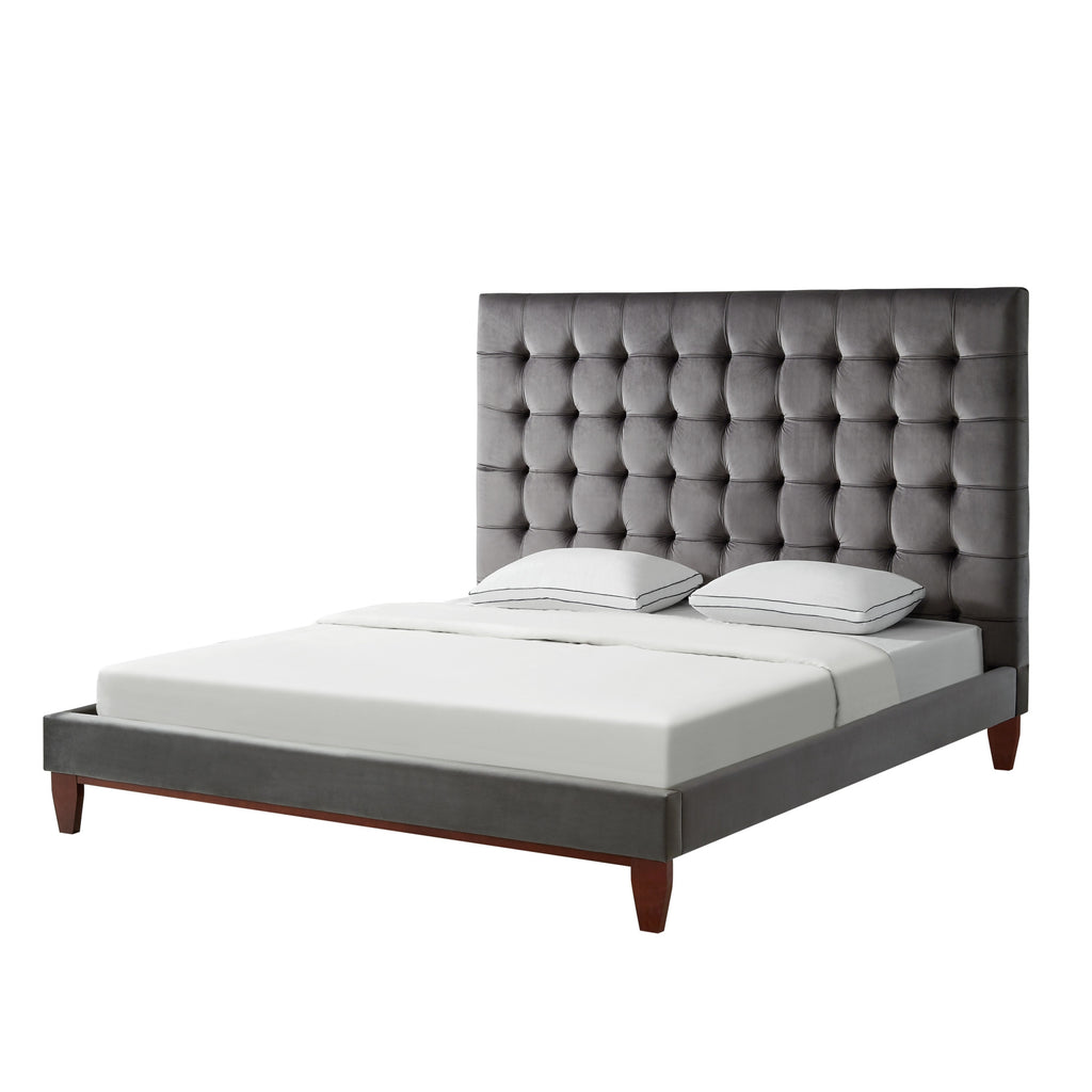 Beige Solid Wood Full Tufted Upholstered Linen Bed