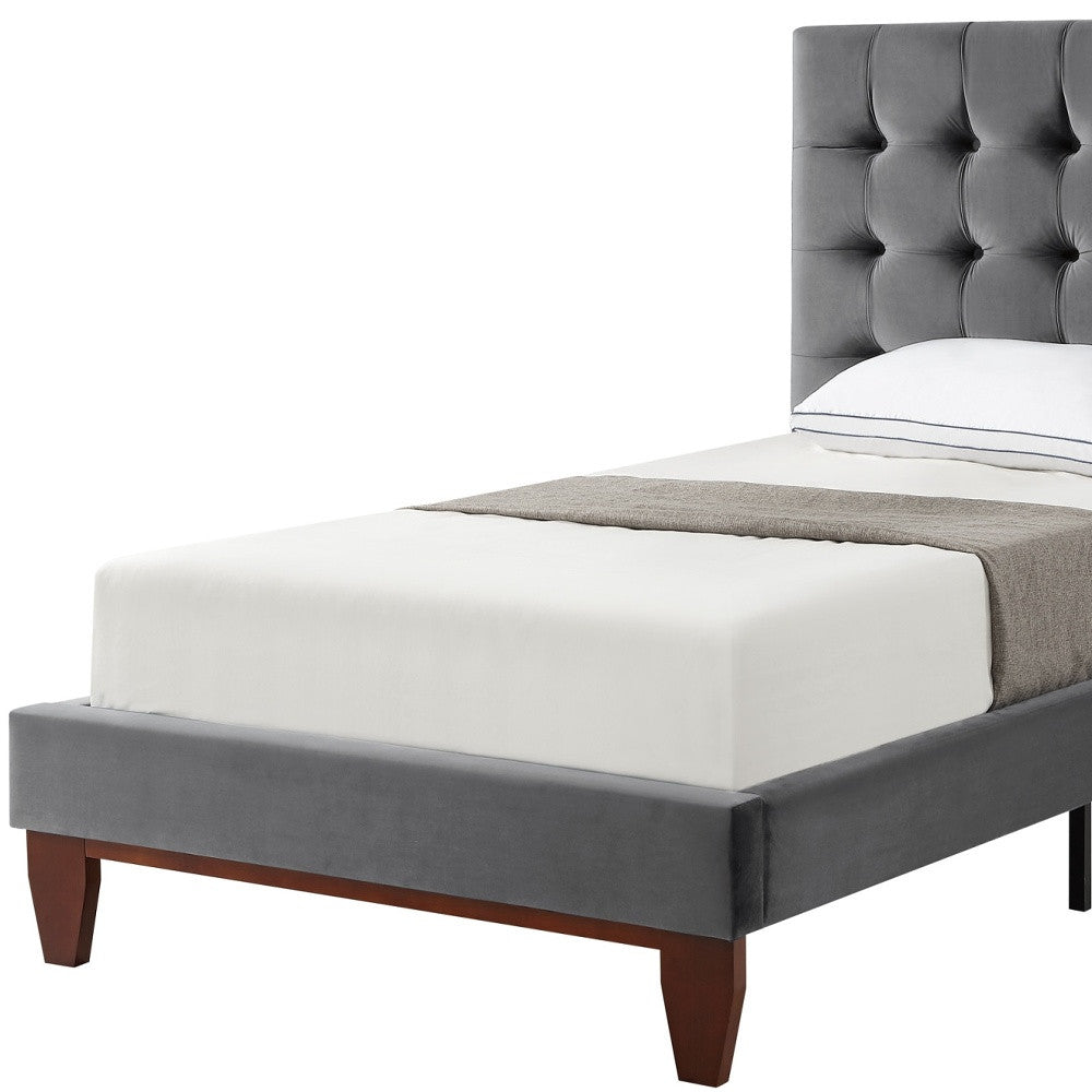 Beige Solid Wood Full Tufted Upholstered Linen Bed