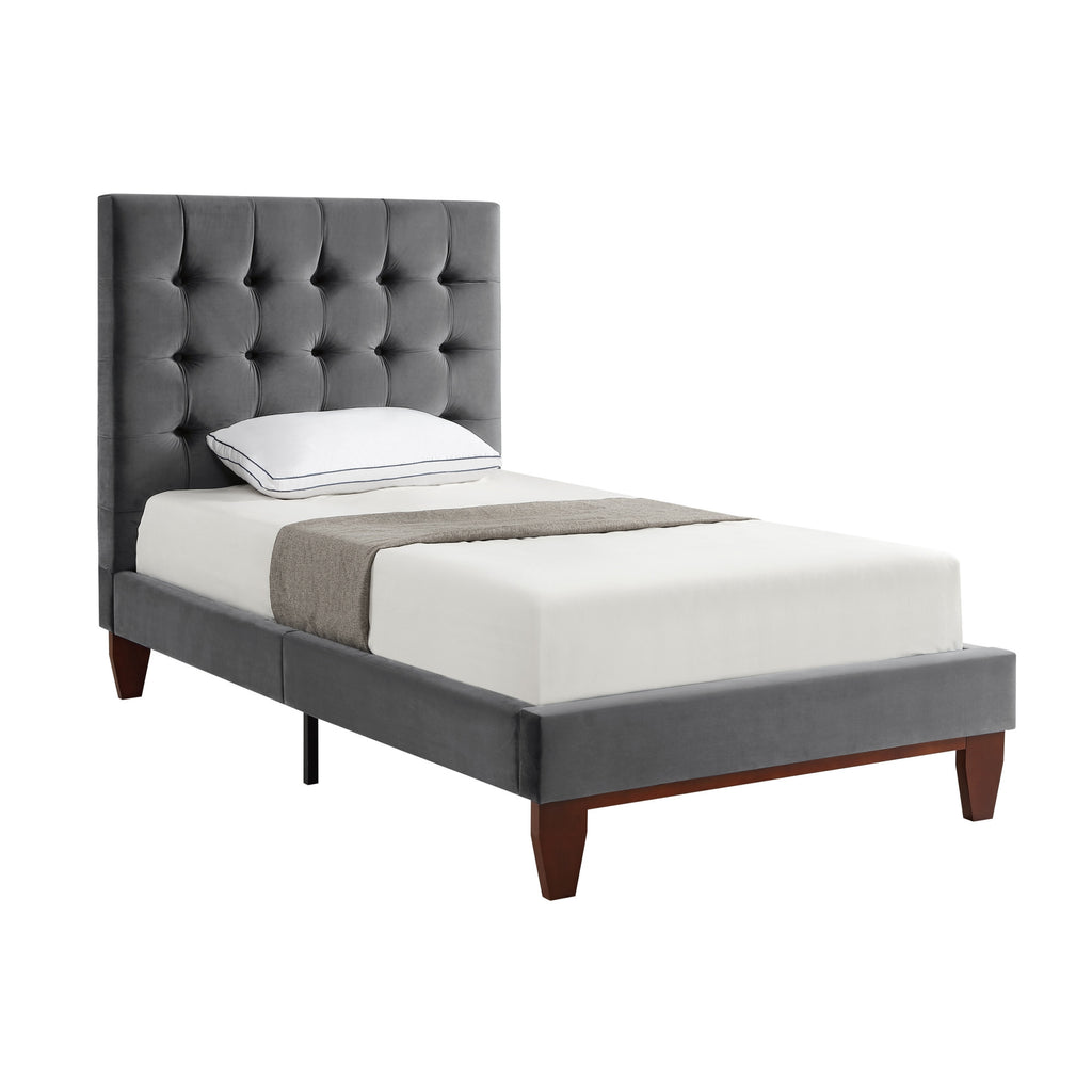 Beige Solid Wood Full Tufted Upholstered Linen Bed