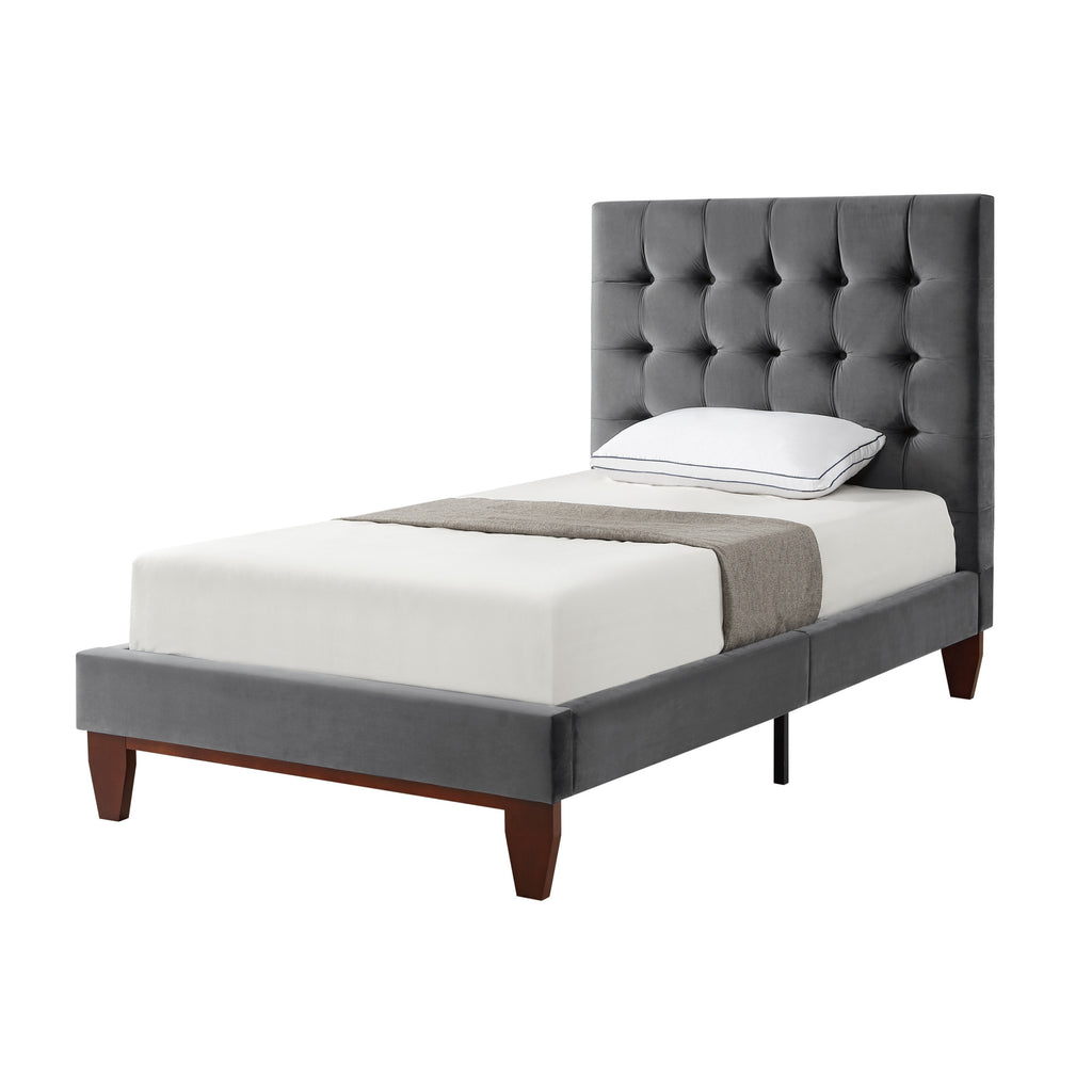 Beige Solid Wood Full Tufted Upholstered Linen Bed