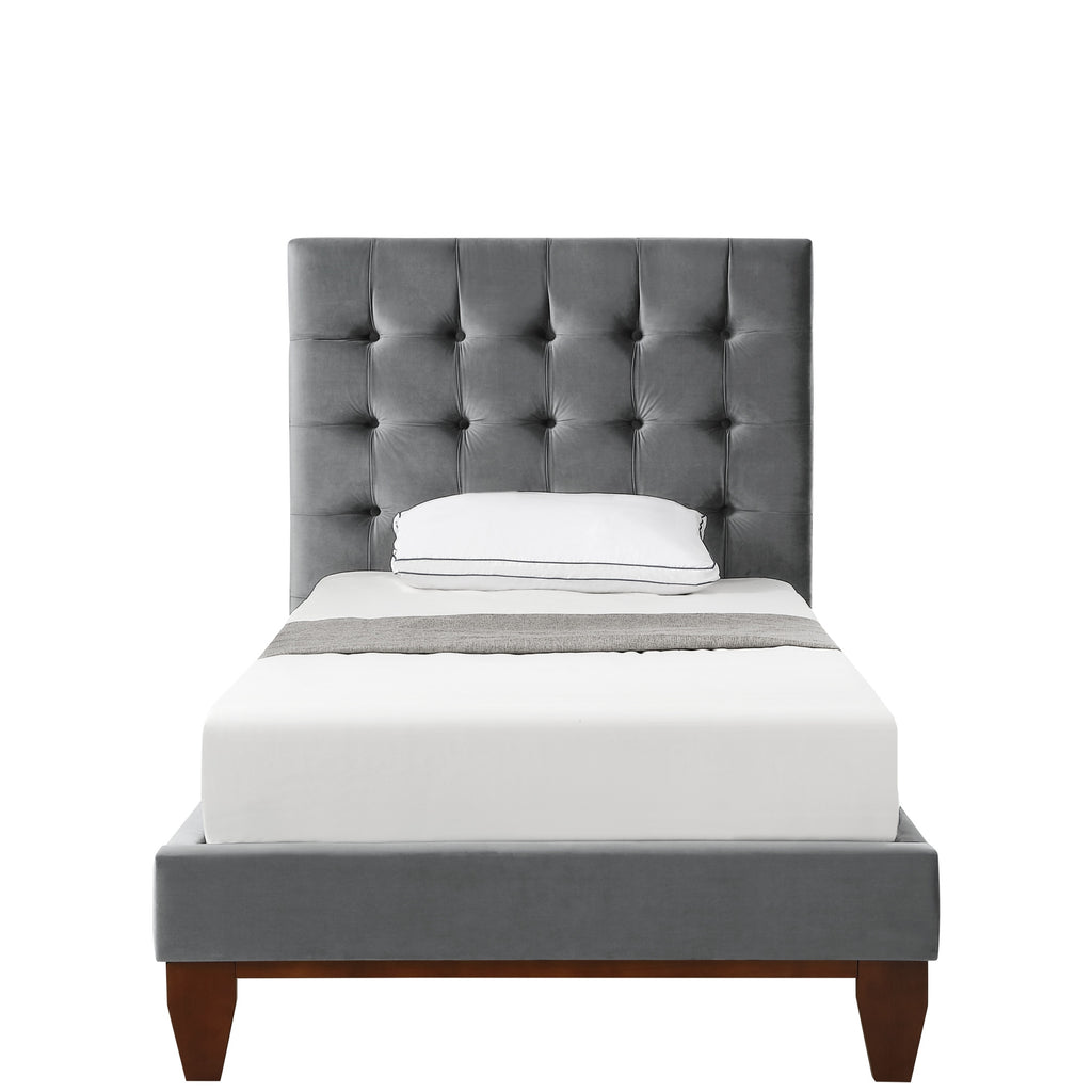 Beige Solid Wood Full Tufted Upholstered Linen Bed