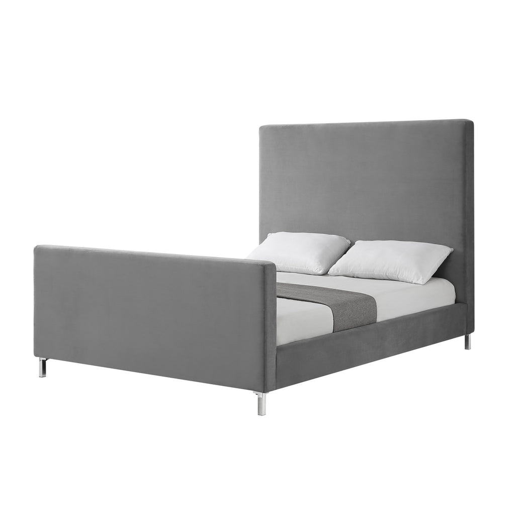 Gray Solid Wood King Upholstered Linen Bed