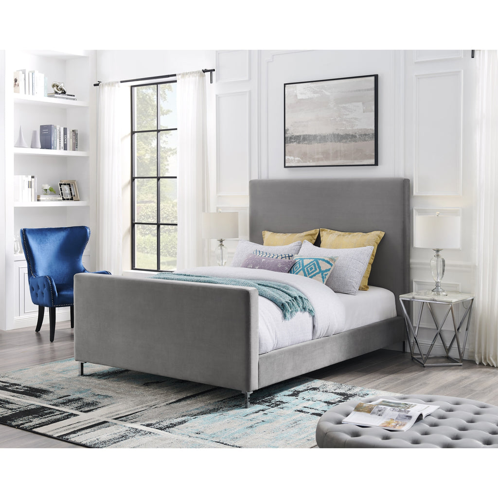 Gray Solid Wood King Upholstered Linen Bed