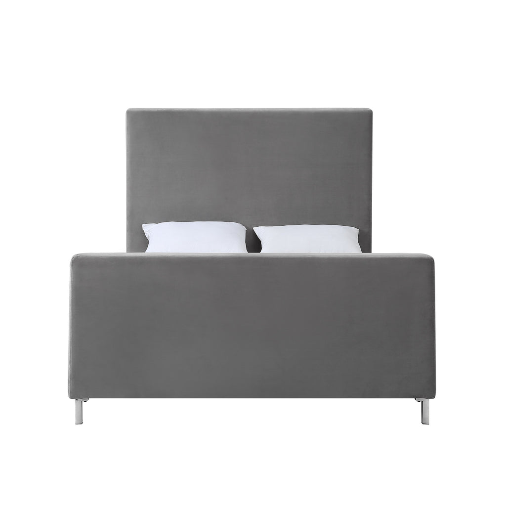 Gray Solid Wood King Upholstered Linen Bed