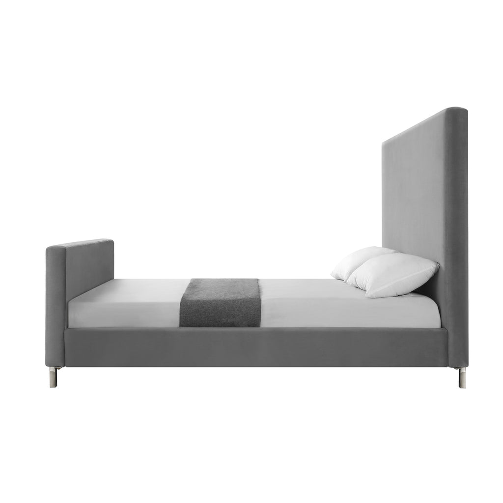 Gray Solid Wood King Upholstered Linen Bed