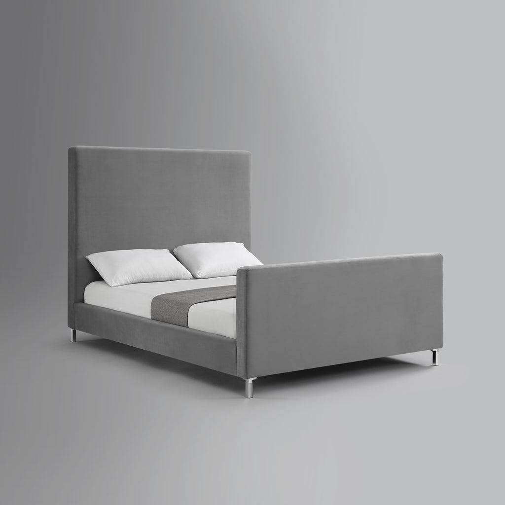 Gray Solid Wood King Upholstered Linen Bed