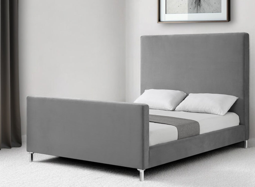 Gray Solid Wood King Upholstered Linen Bed