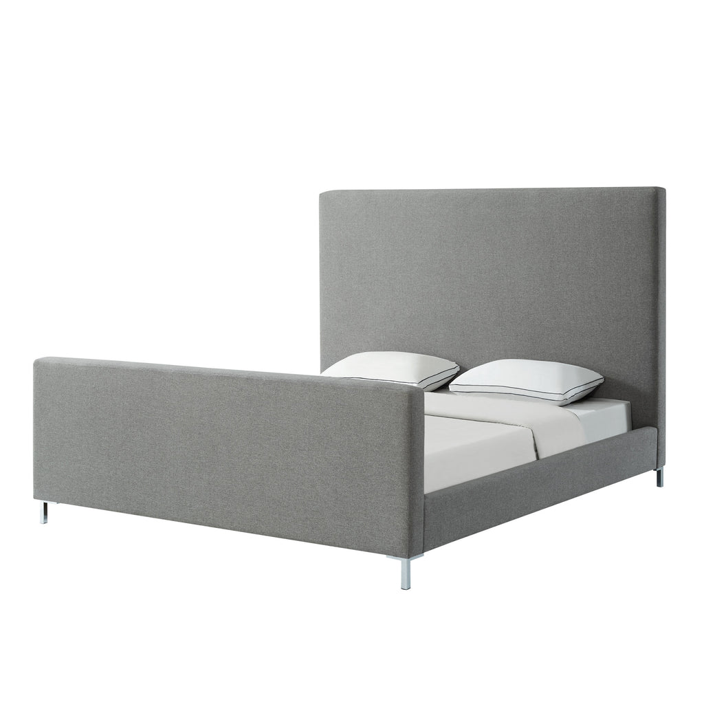 Gray Solid Wood King Upholstered Linen Bed