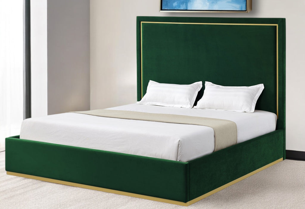 Hunter Green Solid Wood Queen Upholstered Velvet Bed