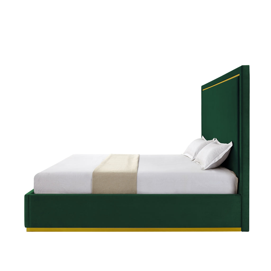 Hunter Green Solid Wood Queen Upholstered Velvet Bed