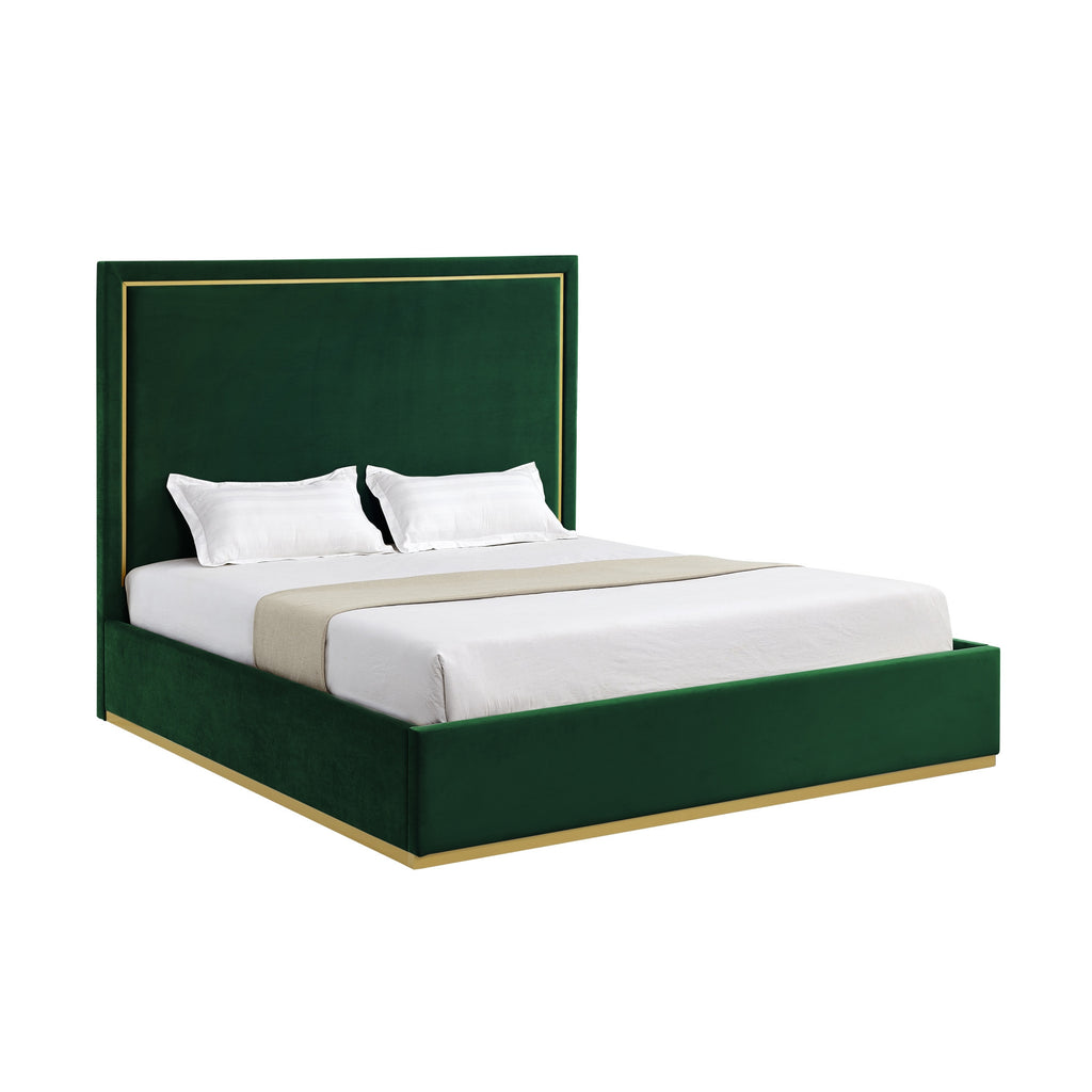 Hunter Green Solid Wood Queen Upholstered Velvet Bed