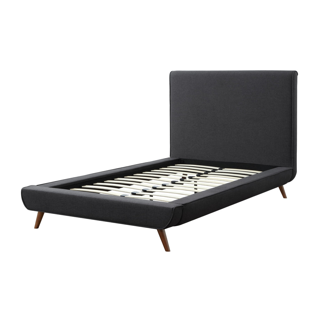 Charcoal Solid Wood Twin Upholstered Linen Bed